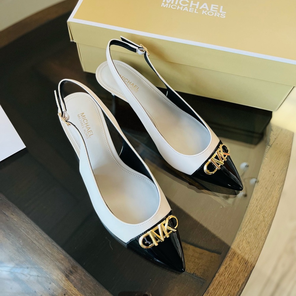Michael Kors Black and White Slingback Heels